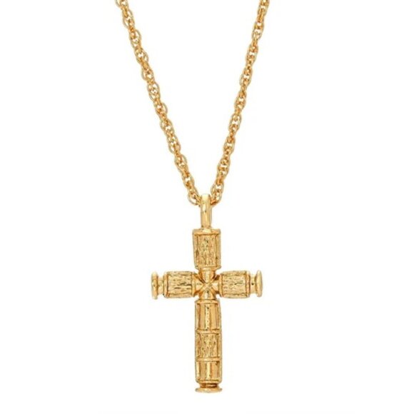 1928 JEWELRY SYMBOLS OF FAITH 14KT GP Textured Cross Pendant Necklace**NEW! - Picture 2 of 4